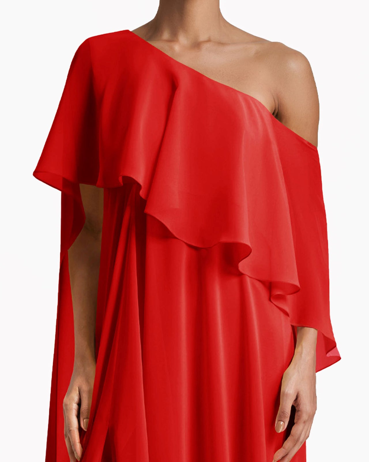 فستان أحمر بكتف واحد بكشكشة