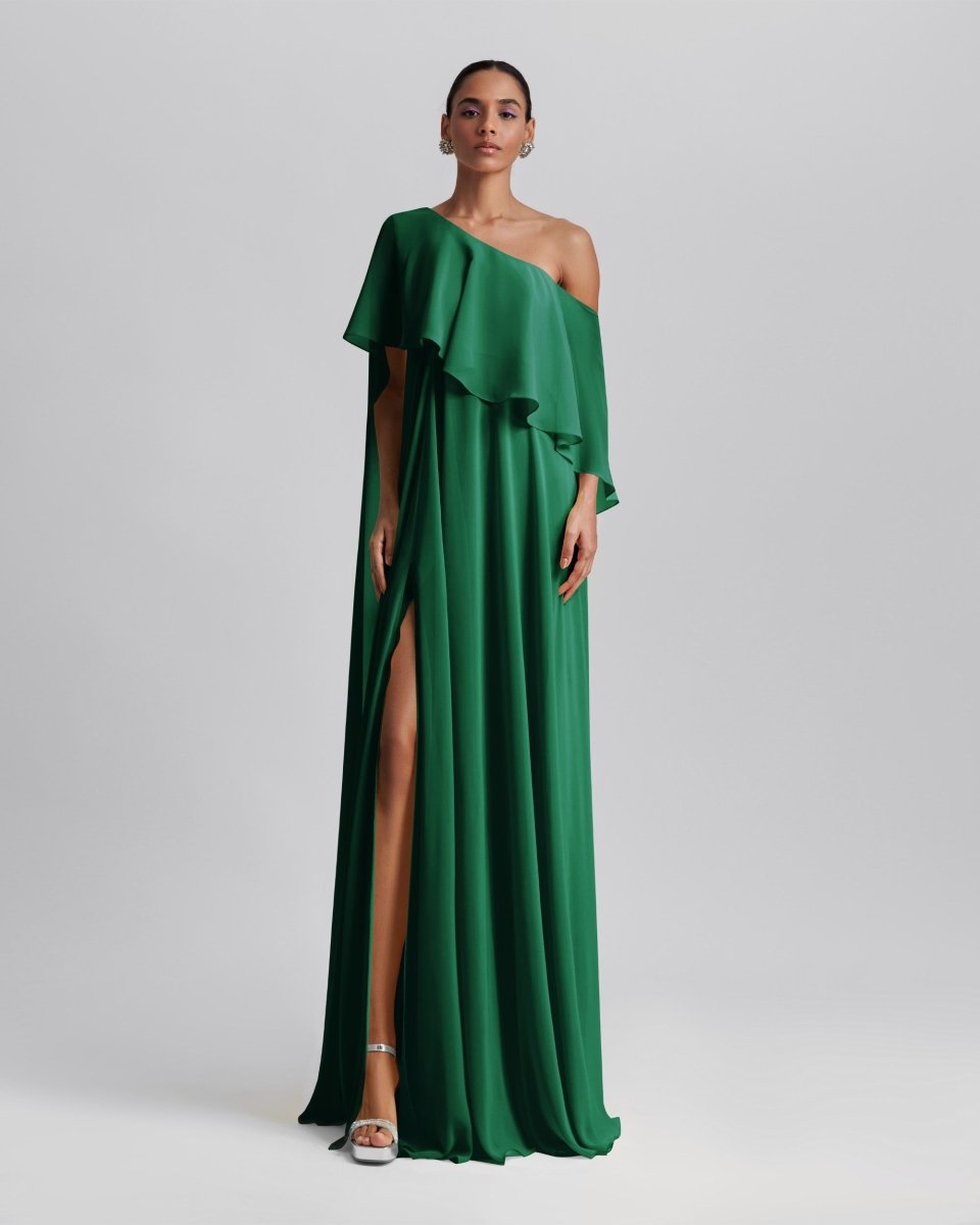 One - Shoulder Dress Featuring Ruffles - Gemy Maalouf