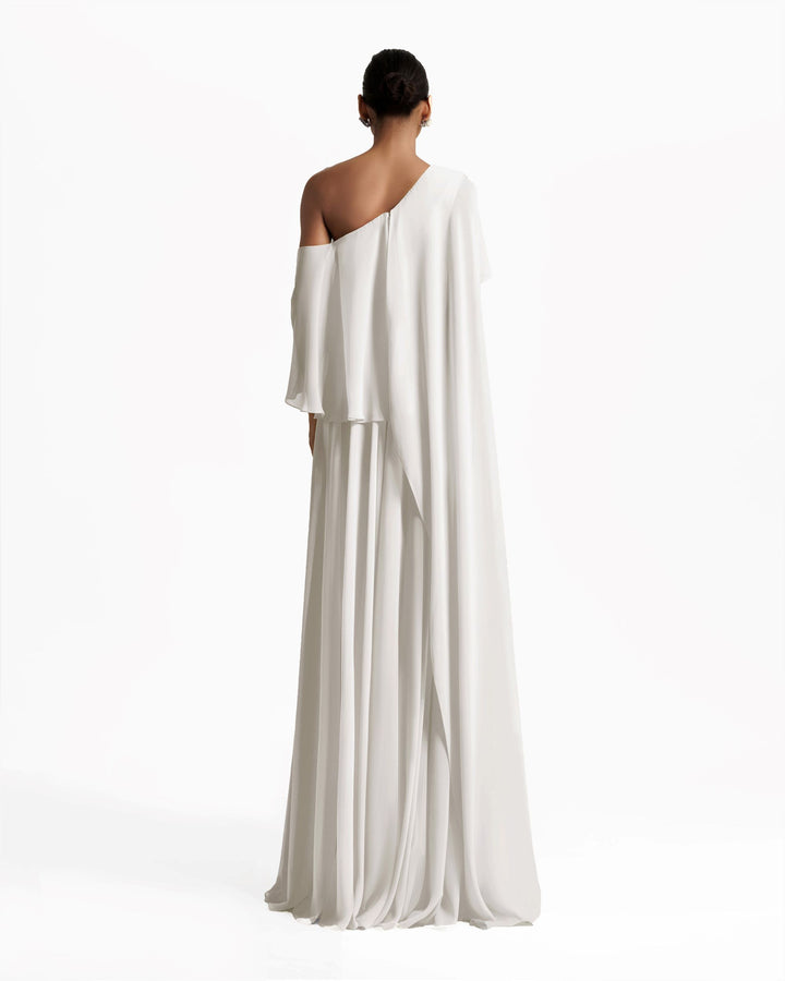 One-Shoulder White Dress with Ruffles