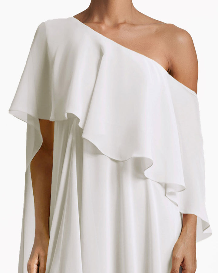 One-Shoulder White Dress with Ruffles