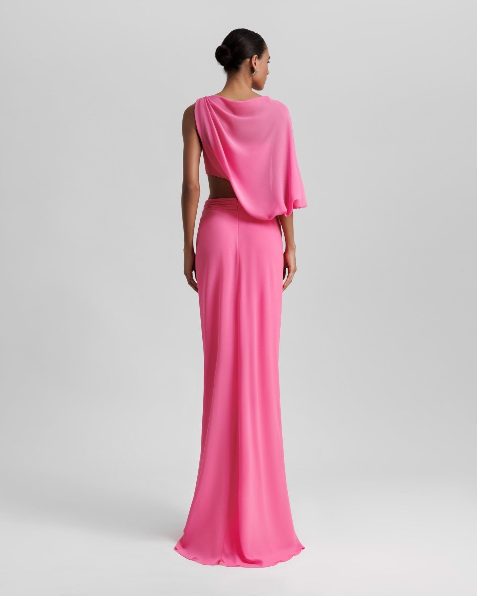 One Sleeve Candy Pink Long Dress - Gemy Maalouf