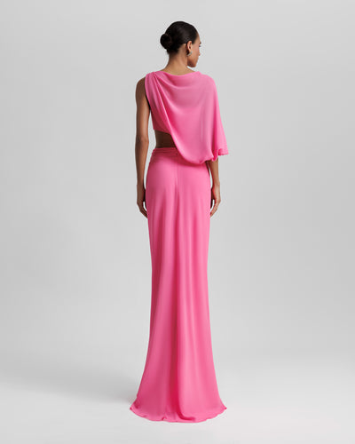 One Sleeve Candy Pink Long Dress