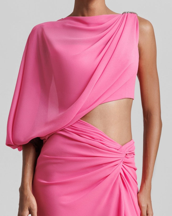 One Sleeve Candy Pink Long Dress - Gemy Maalouf