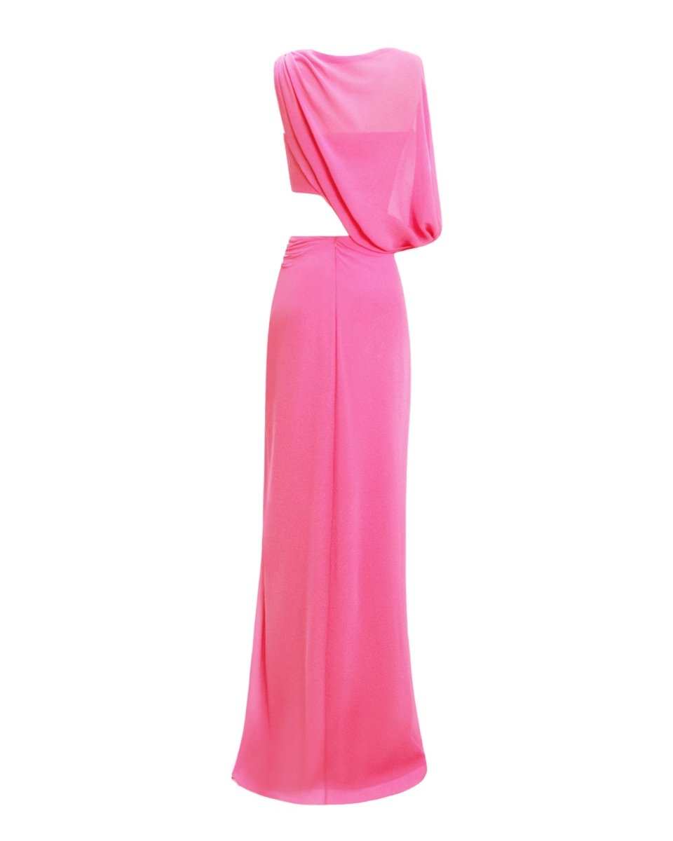 One Sleeve Candy Pink Long Dress - Gemy Maalouf