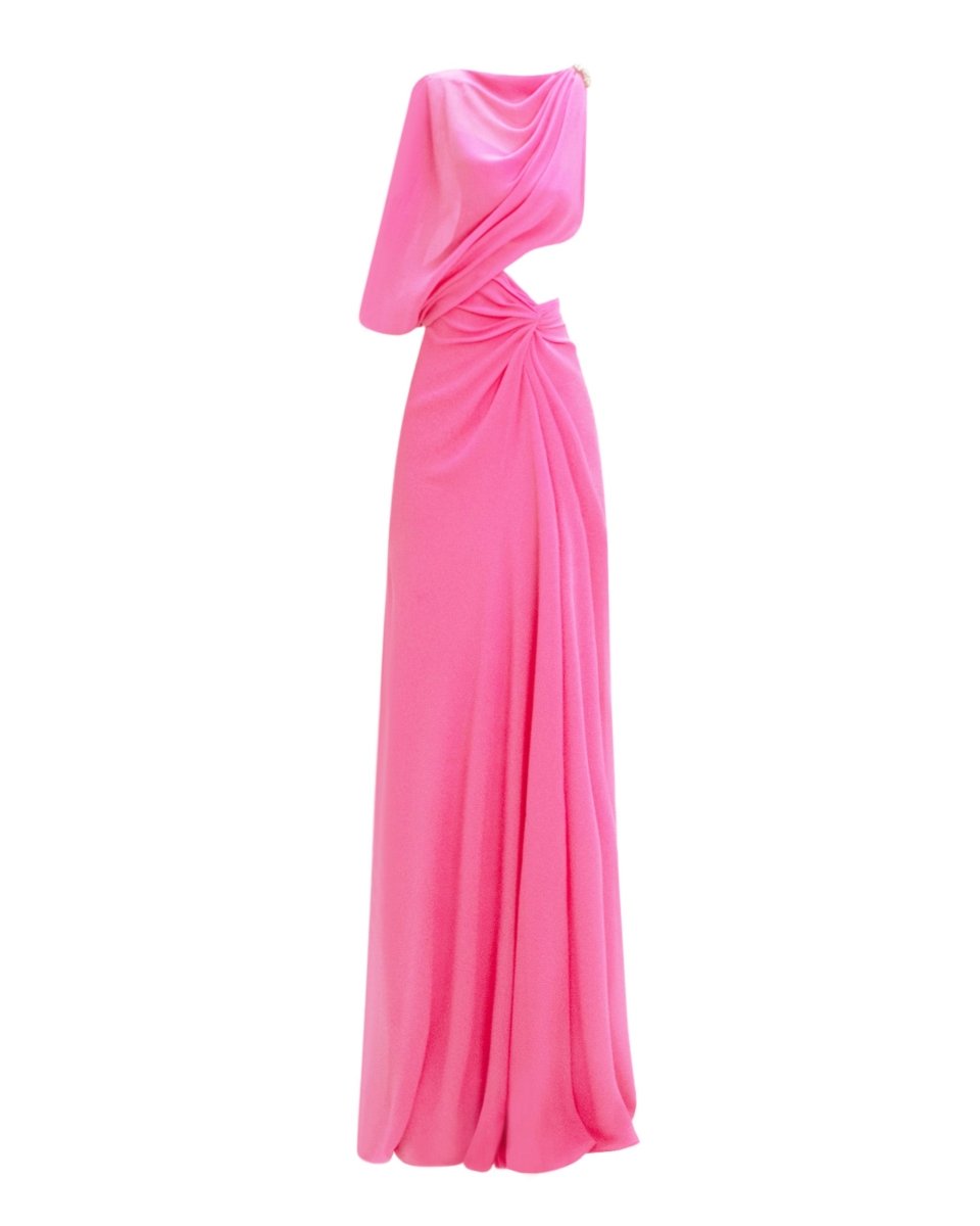 One Sleeve Candy Pink Long Dress - Gemy Maalouf