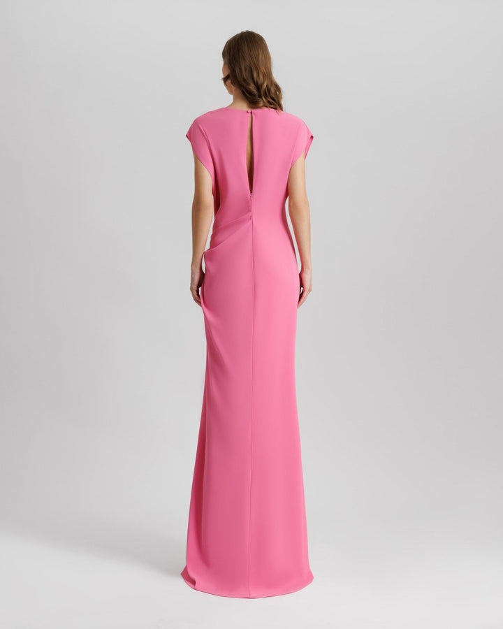 Loose Cut Candy Pink Dress With Drapings - Gemy Maalouf