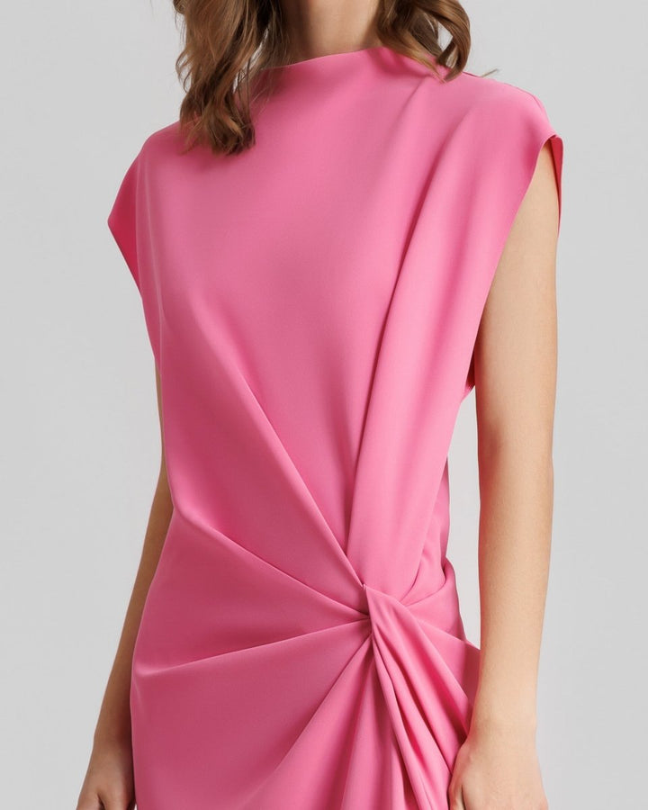 Loose Cut Candy Pink Dress With Drapings - Gemy Maalouf
