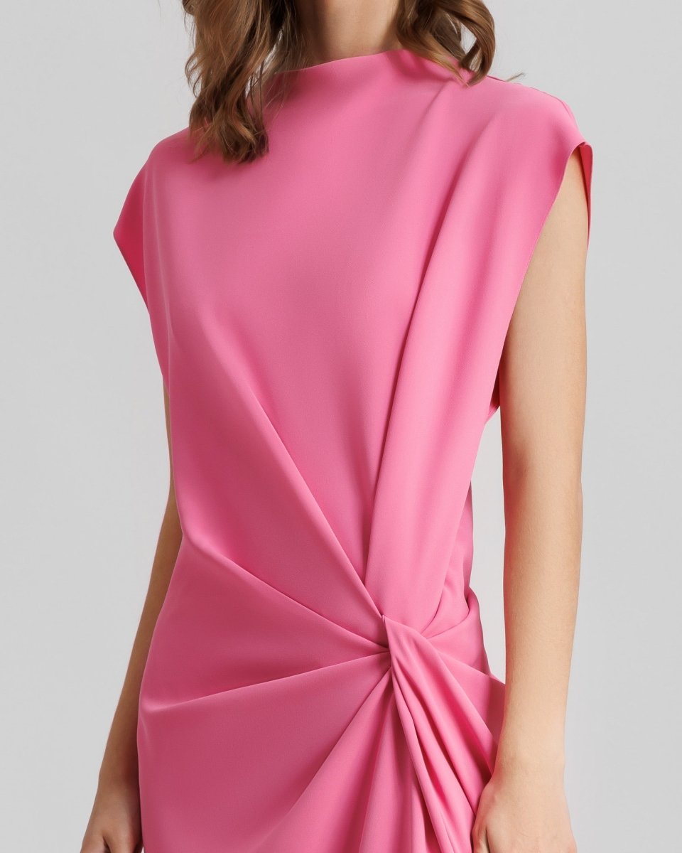Loose Cut Candy Pink Dress With Drapings - Gemy Maalouf