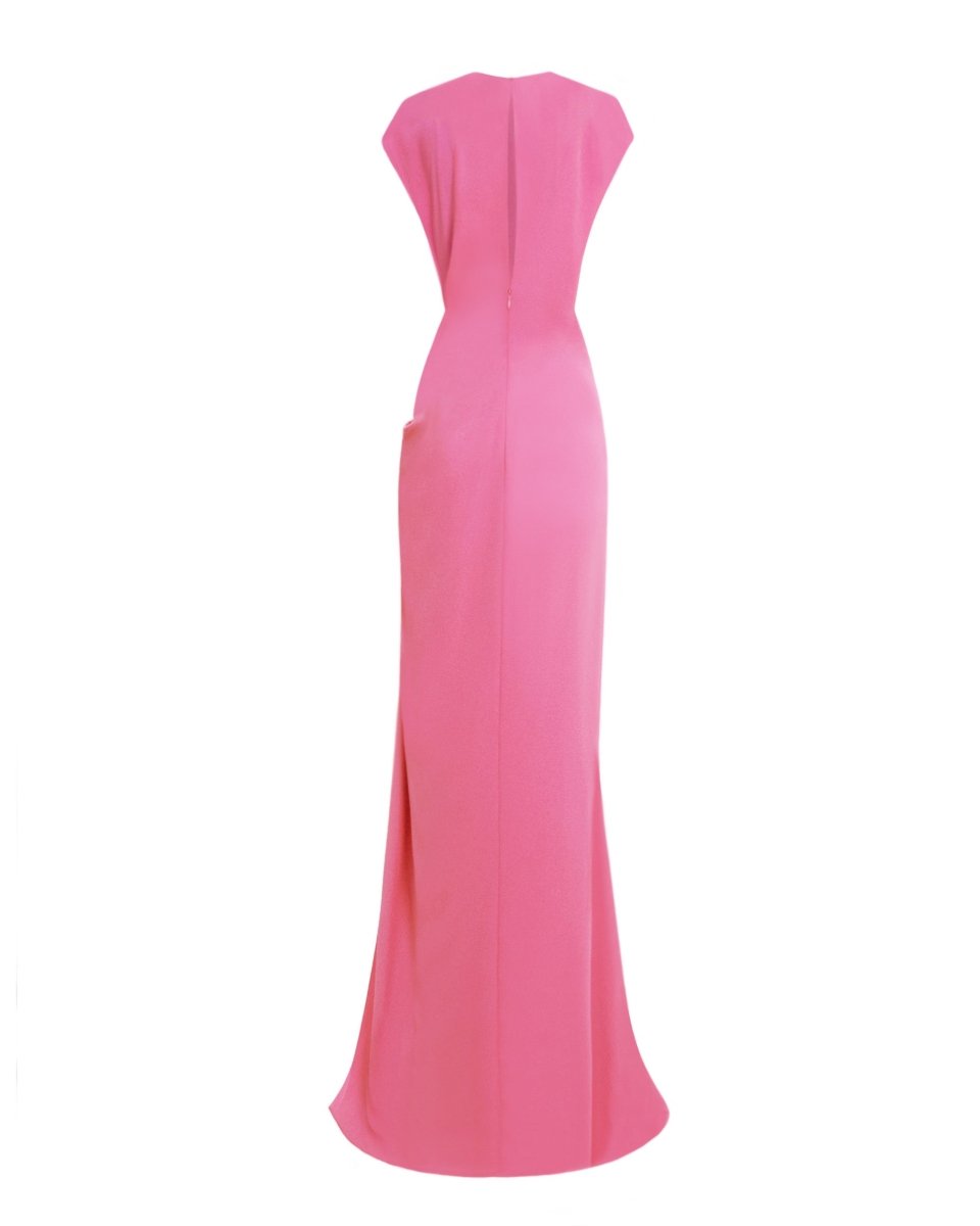 Loose Cut Candy Pink Dress With Drapings - Gemy Maalouf