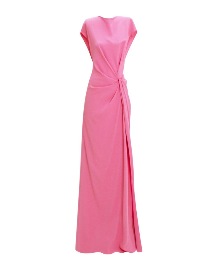 Loose Cut Candy Pink Dress With Drapings - Gemy Maalouf
