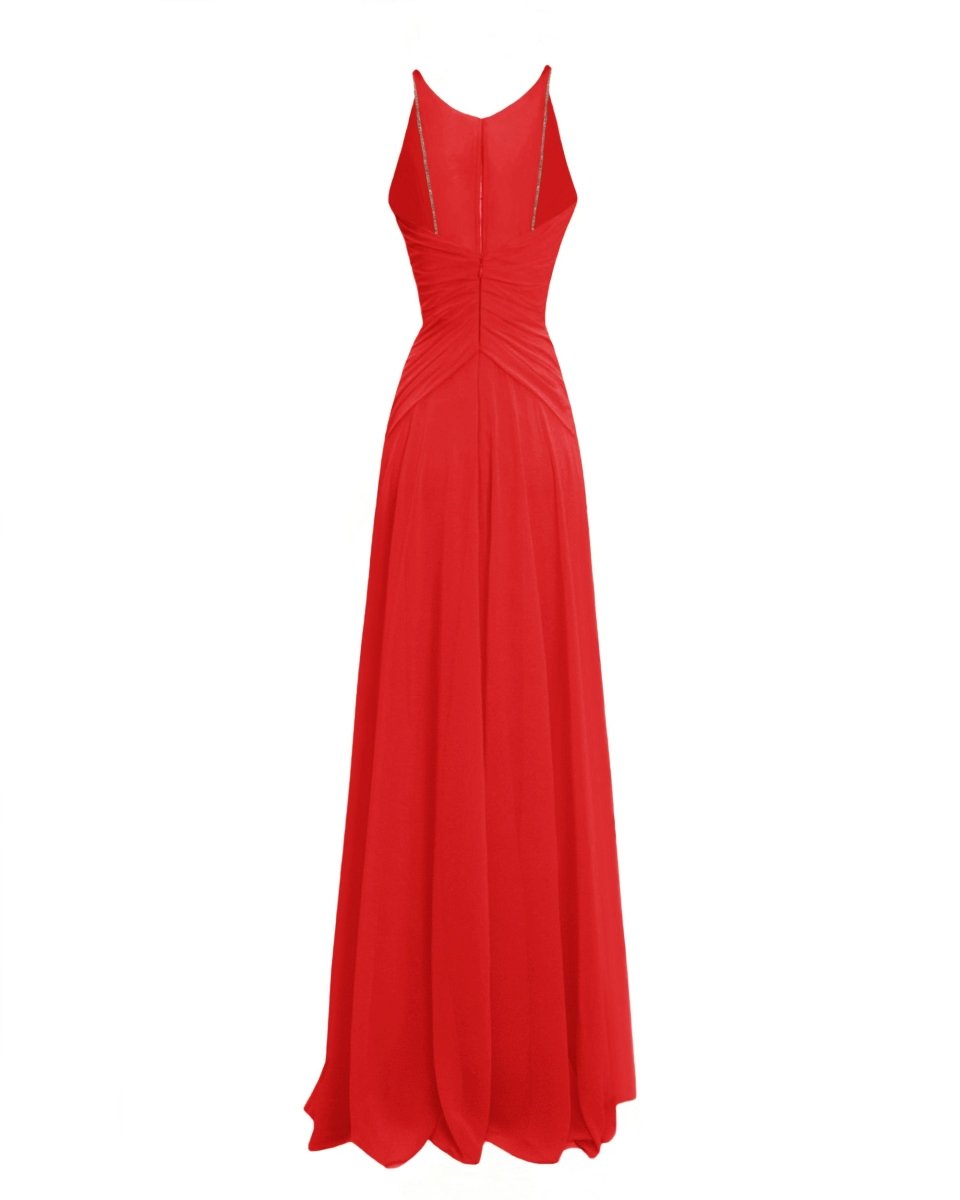 Long Red Dress With Drapings On The Waist - Gemy Maalouf