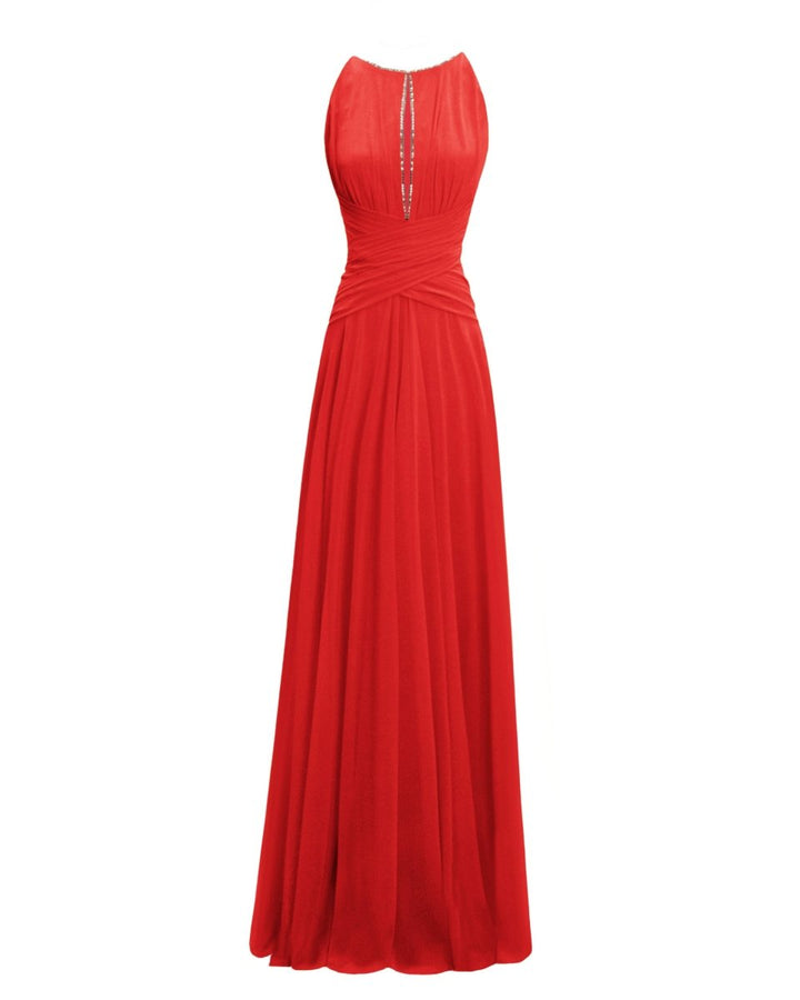 Long Red Dress With Drapings On The Waist - Gemy Maalouf