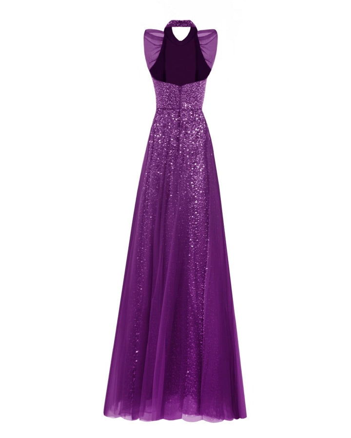 Bow Halter - Neckline Purple Dress - Gemy Maalouf