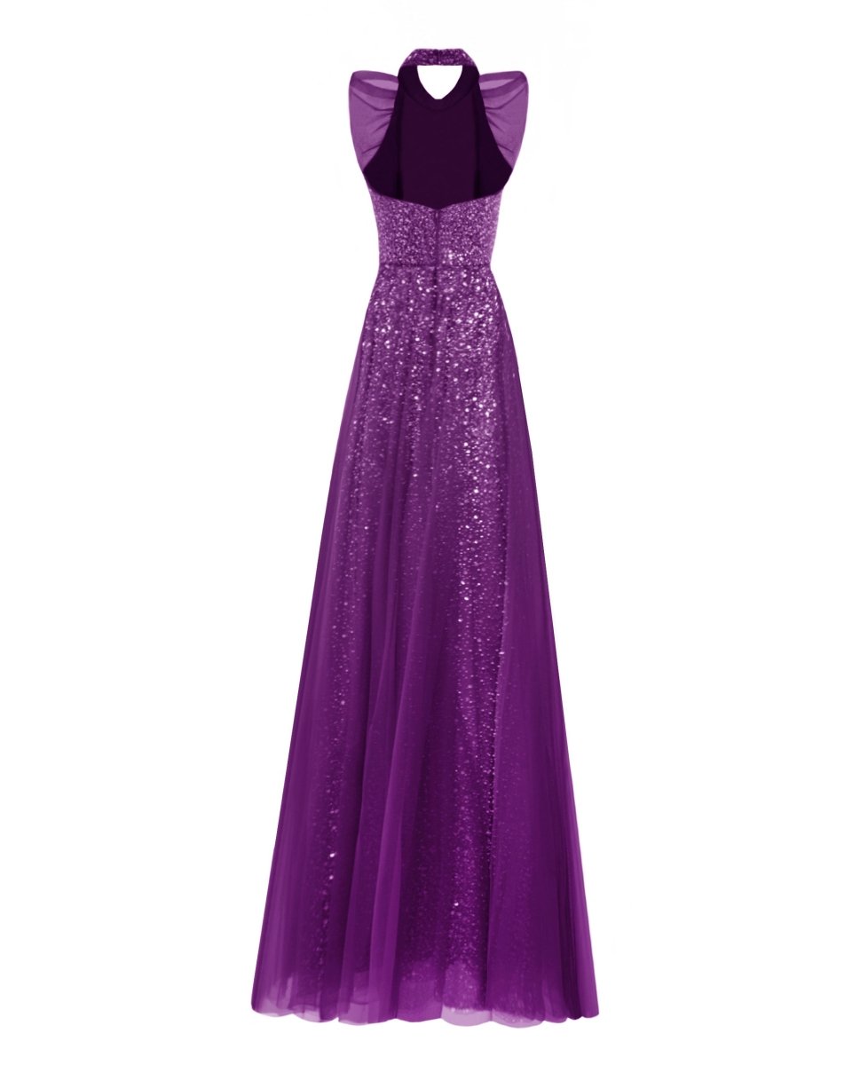 Bow Halter - Neckline Purple Dress - Gemy Maalouf