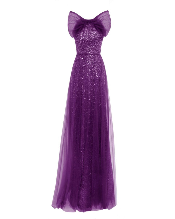 Bow Halter - Neckline Purple Dress - Gemy Maalouf