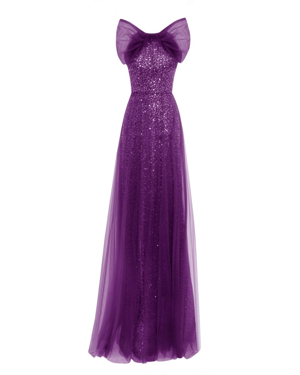 Bow Halter - Neckline Purple Dress - Gemy Maalouf