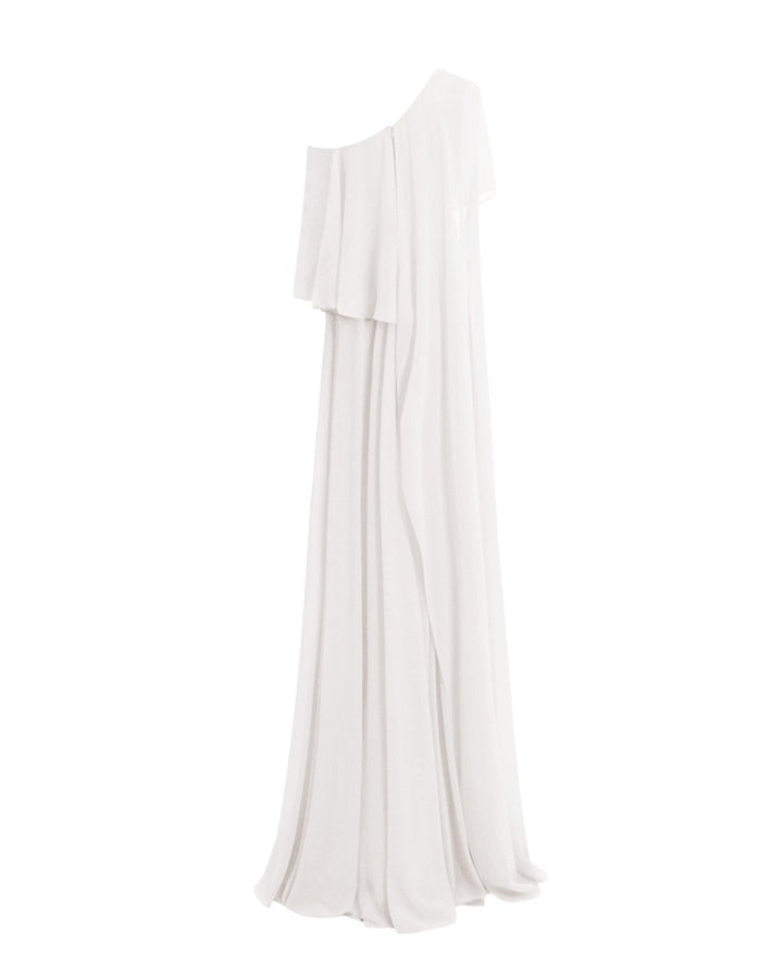 One - Shoulder White Dress with Ruffles - Gemy Maalouf