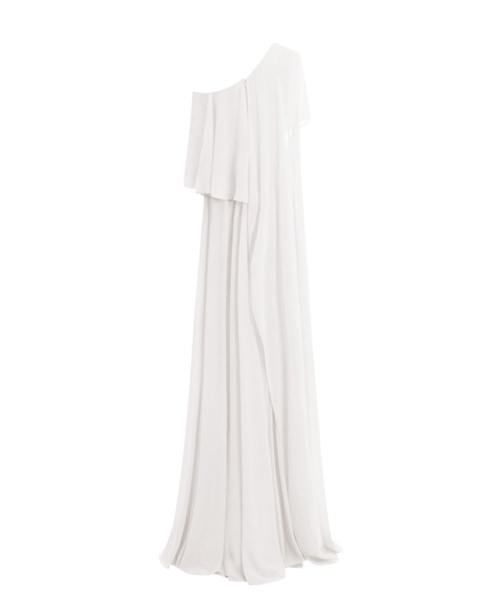One - Shoulder White Dress with Ruffles - Gemy Maalouf