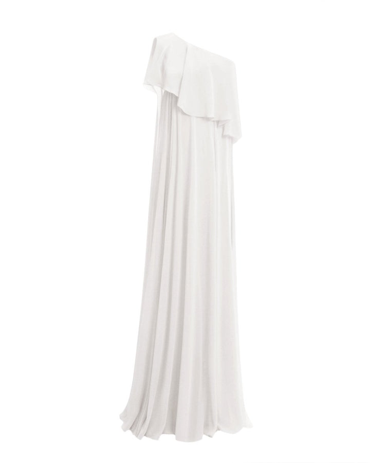 One - Shoulder White Dress with Ruffles - Gemy Maalouf
