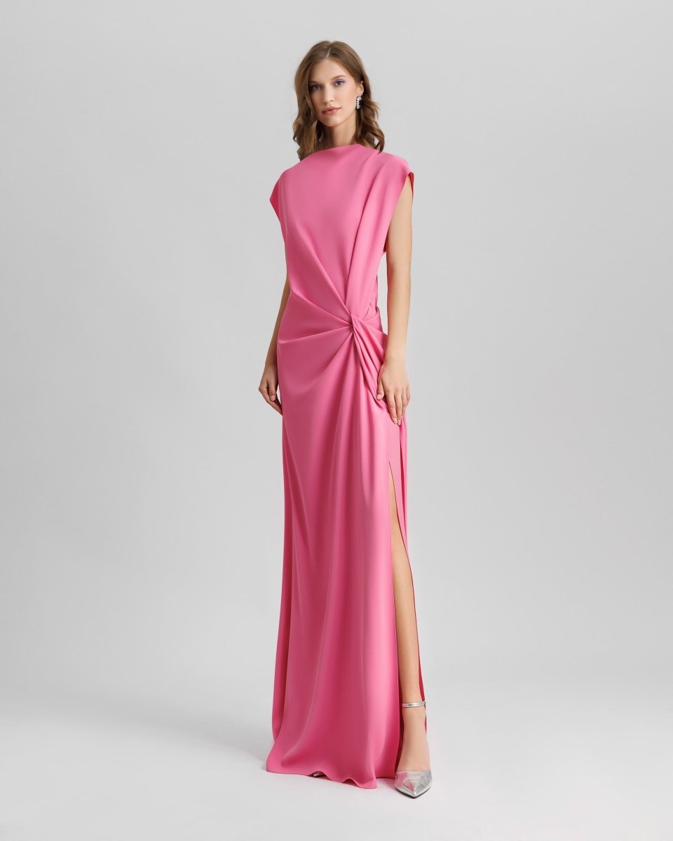 Loose Cut Candy Pink Dress With Drapings - Gemy Maalouf