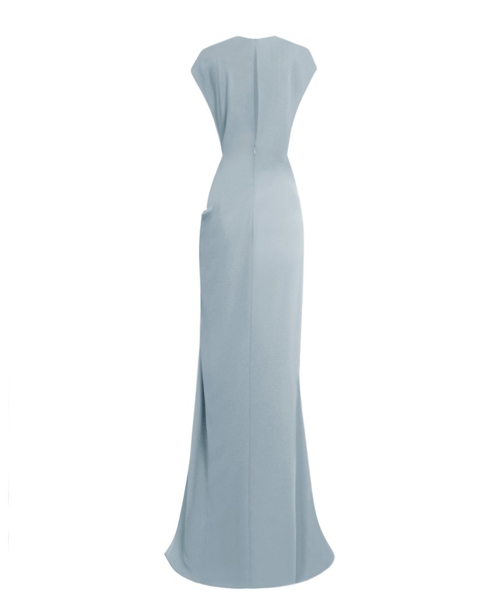 Loose Cut Teal Dress With Draping - Gemy Maalouf