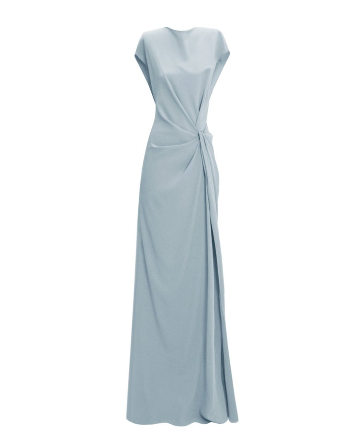 Loose Cut Teal Dress With Draping - Gemy Maalouf
