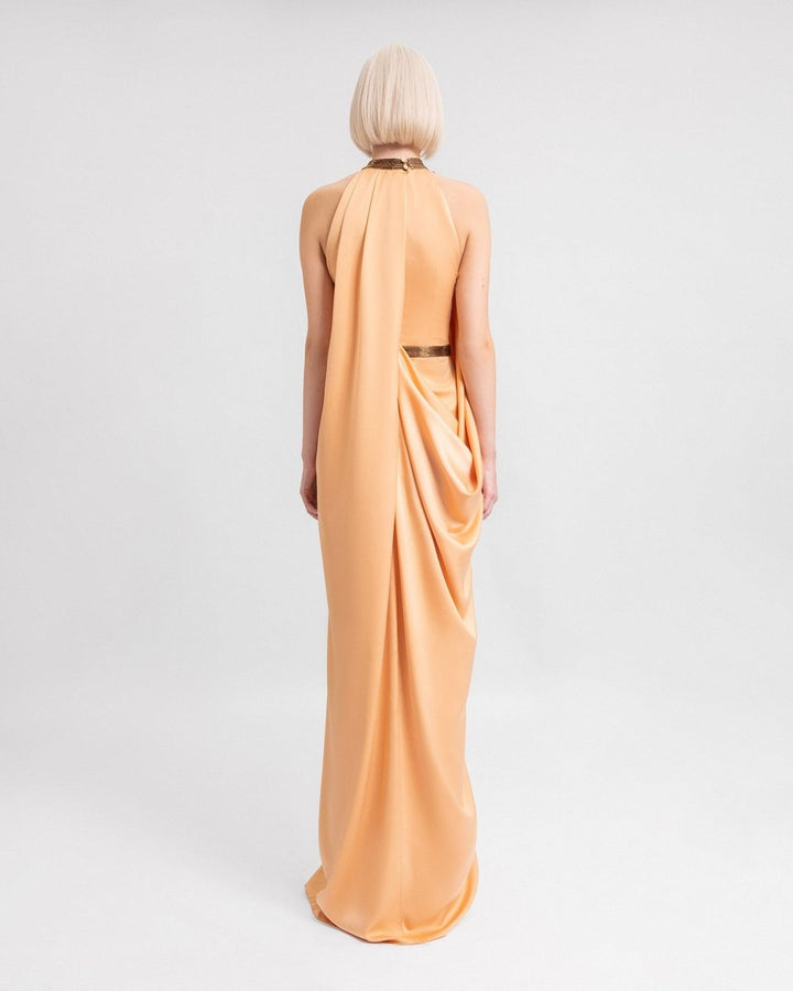 Loose - Cut Dress with Beaded Collar - Gemy Maalouf