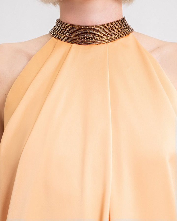 Loose - Cut Dress with Beaded Collar - Gemy Maalouf