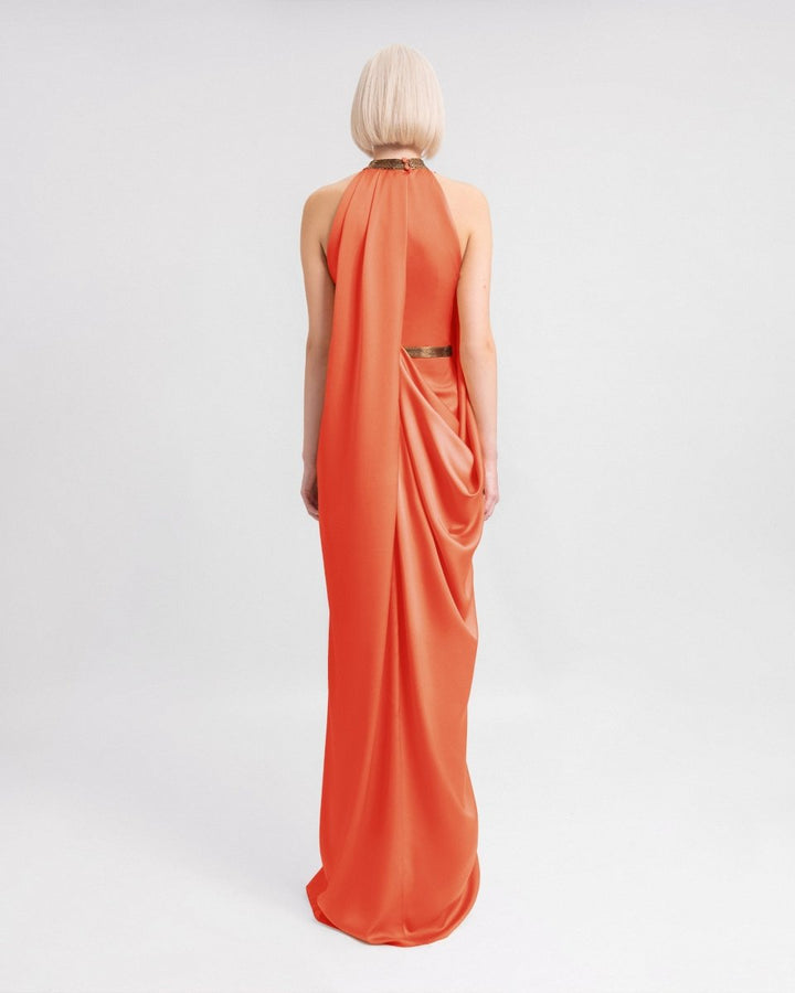 Loose - Cut Dress with Beaded Collar - Gemy Maalouf