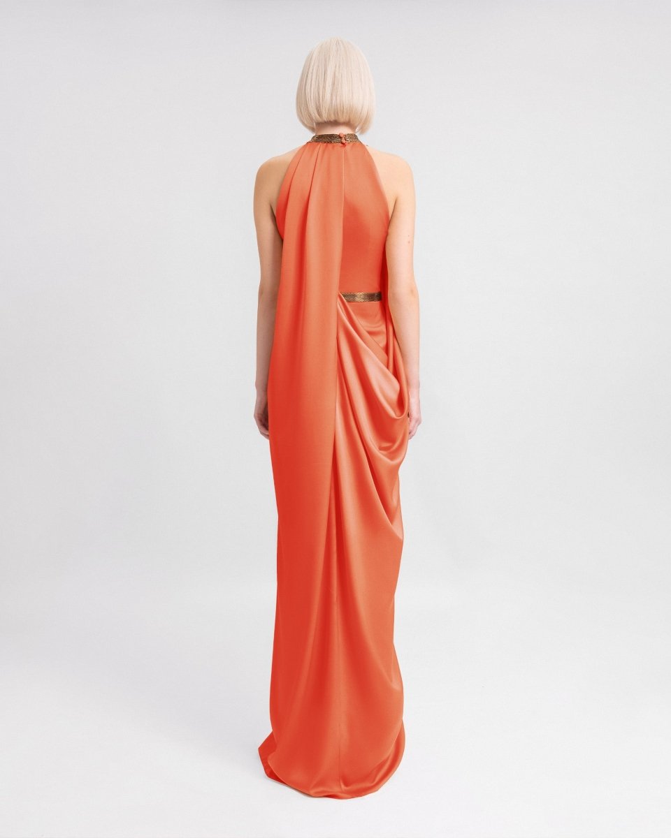 Loose - Cut Dress with Beaded Collar - Gemy Maalouf