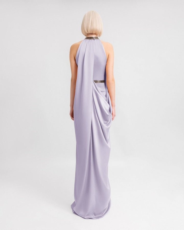 Loose - Cut Dress with Beaded Collar - Gemy Maalouf