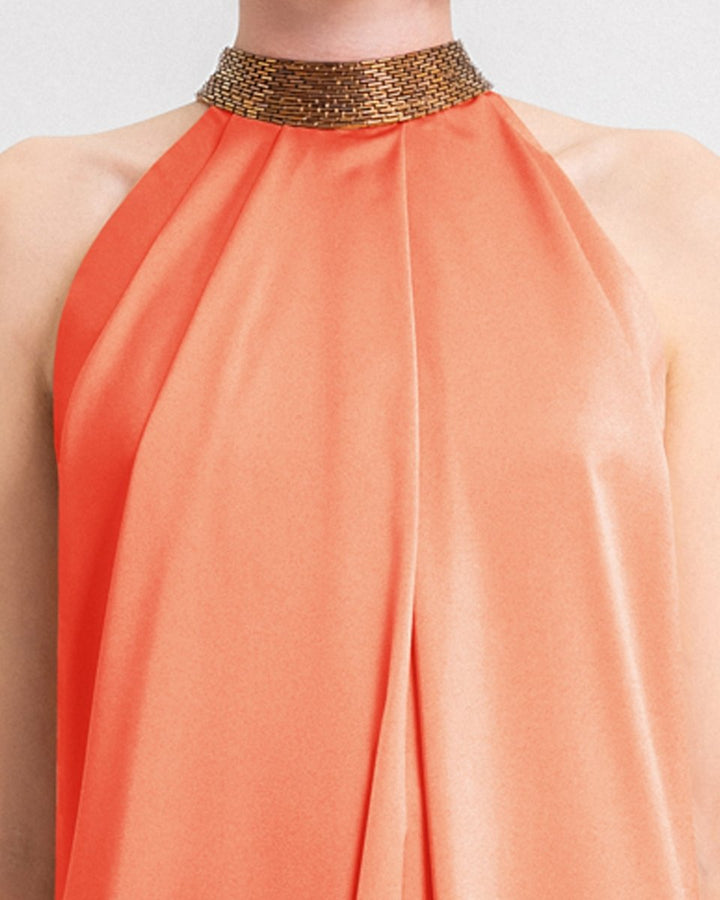 Loose - Cut Dress with Beaded Collar - Gemy Maalouf