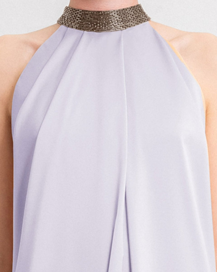 Loose - Cut Dress with Beaded Collar - Gemy Maalouf