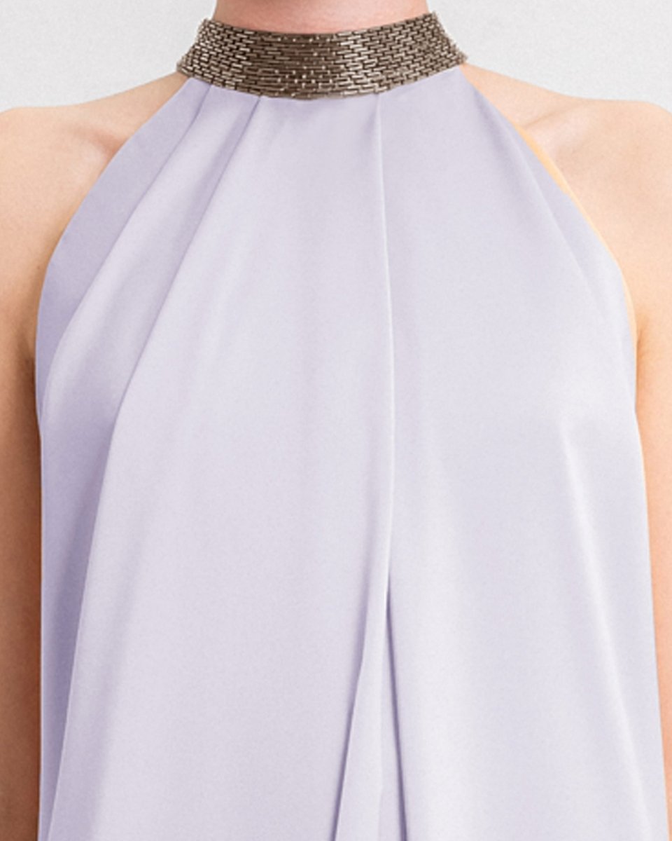 Loose - Cut Dress with Beaded Collar - Gemy Maalouf