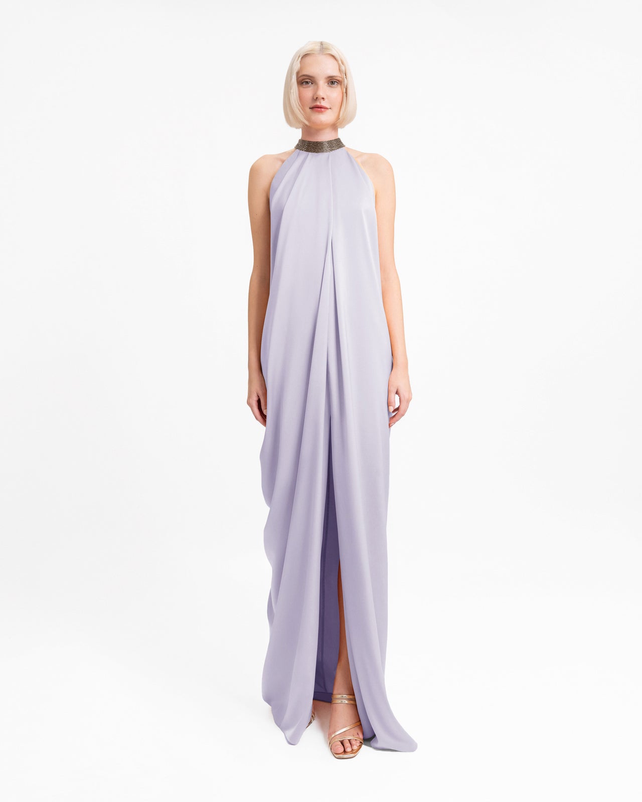 Loose-Cut Dress with Beaded Collar