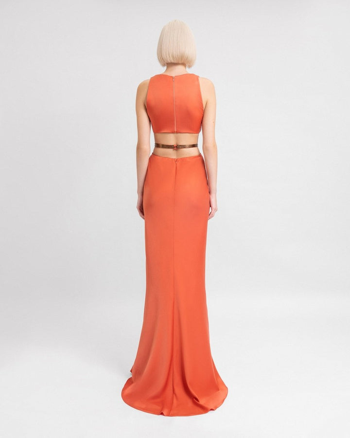 Draped Dress with Beaded Belt - Gemy Maalouf
