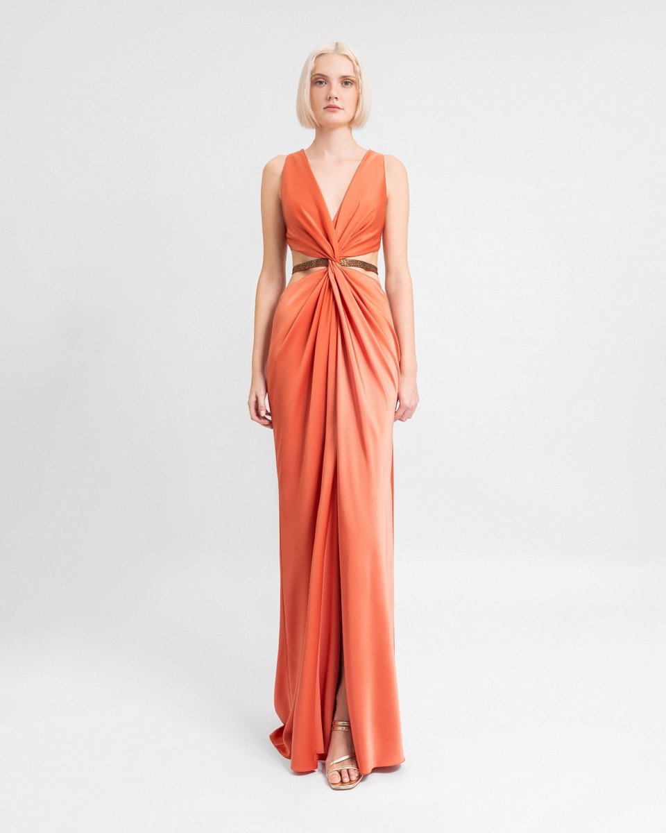Draped Dress with Beaded Belt - Gemy Maalouf