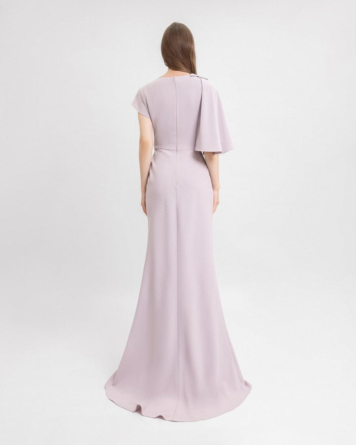 Draped Dress with Asymmetrical Sleeves - Gemy Maalouf