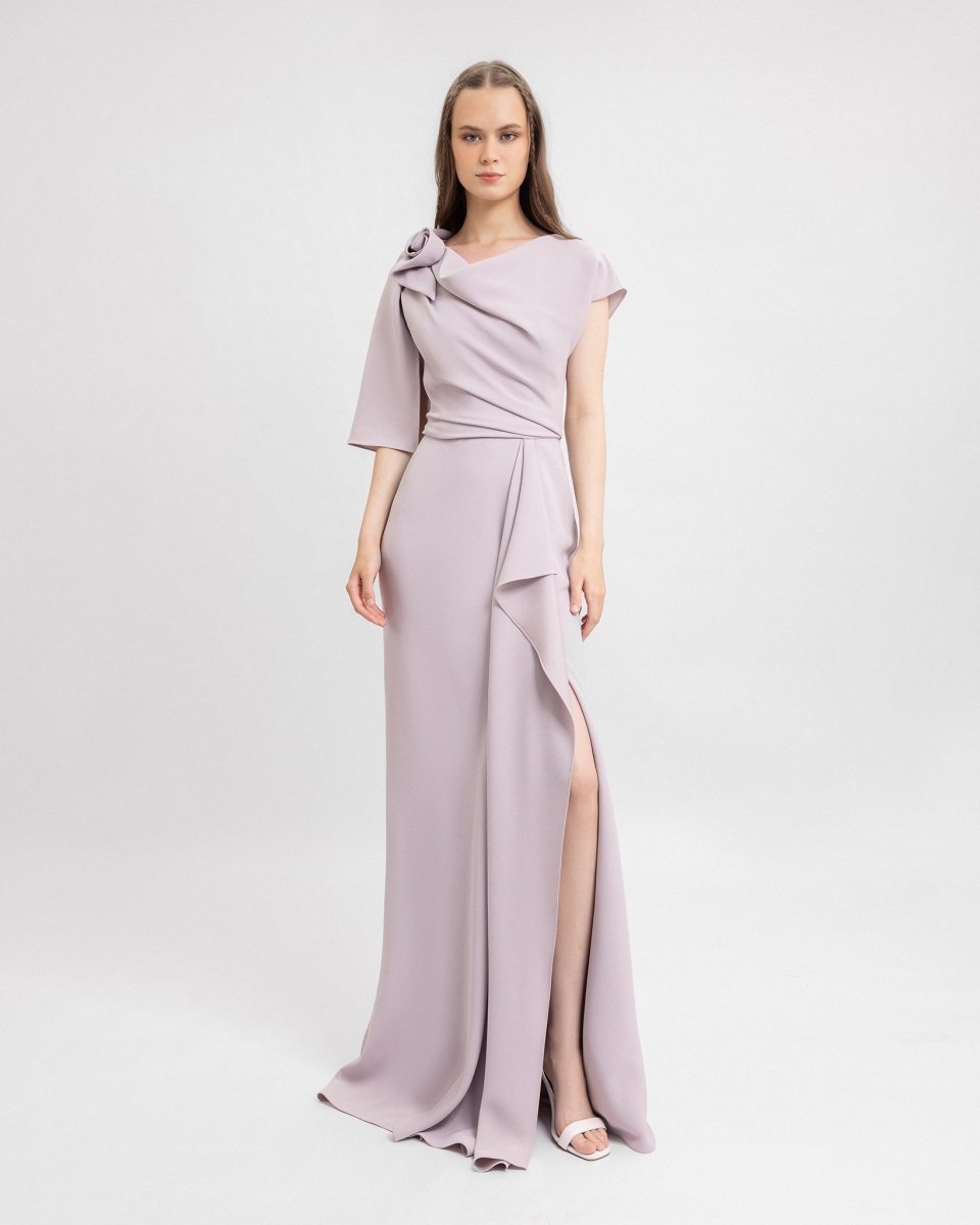 Draped Dress with Asymmetrical Sleeves