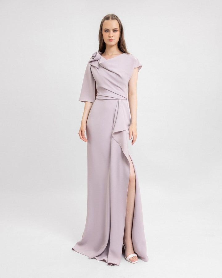 Draped Dress with Asymmetrical Sleeves - Gemy Maalouf
