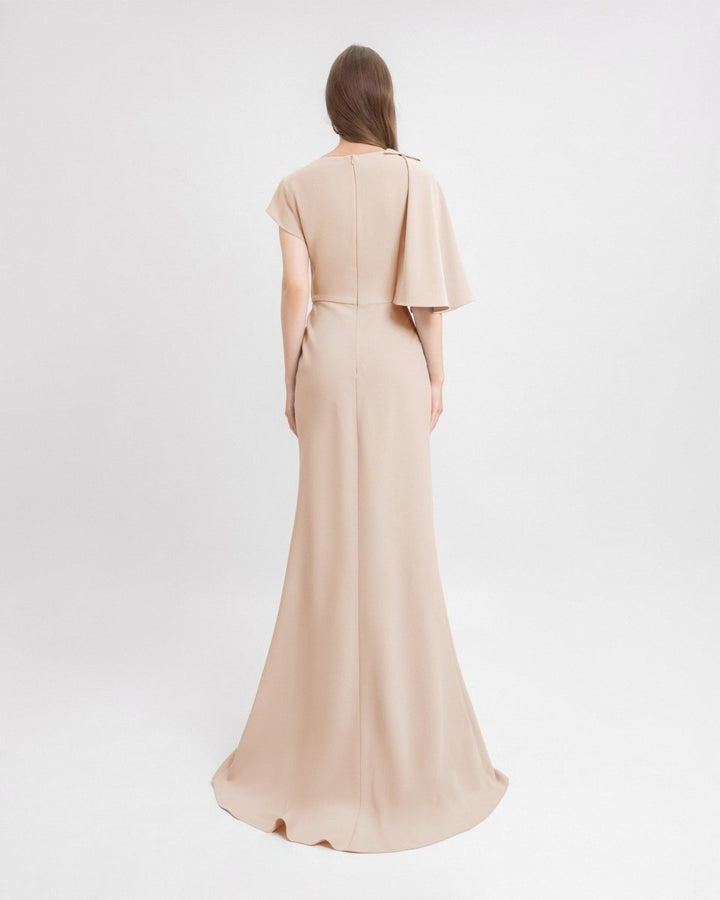 Draped Dress with Asymmetrical Sleeves - Gemy Maalouf