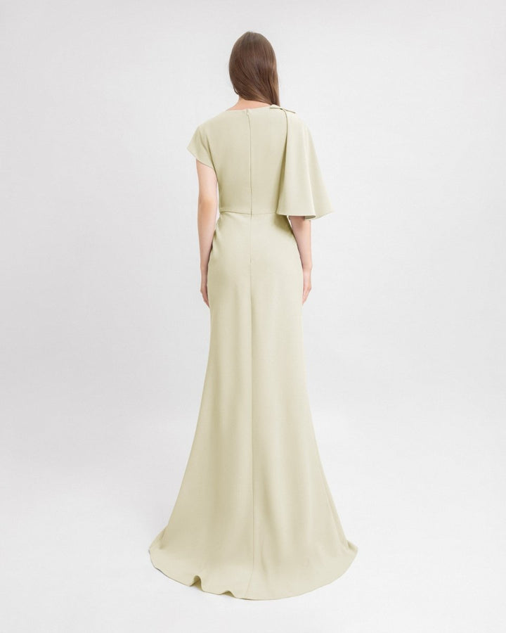 Draped Dress with Asymmetrical Sleeves - Gemy Maalouf