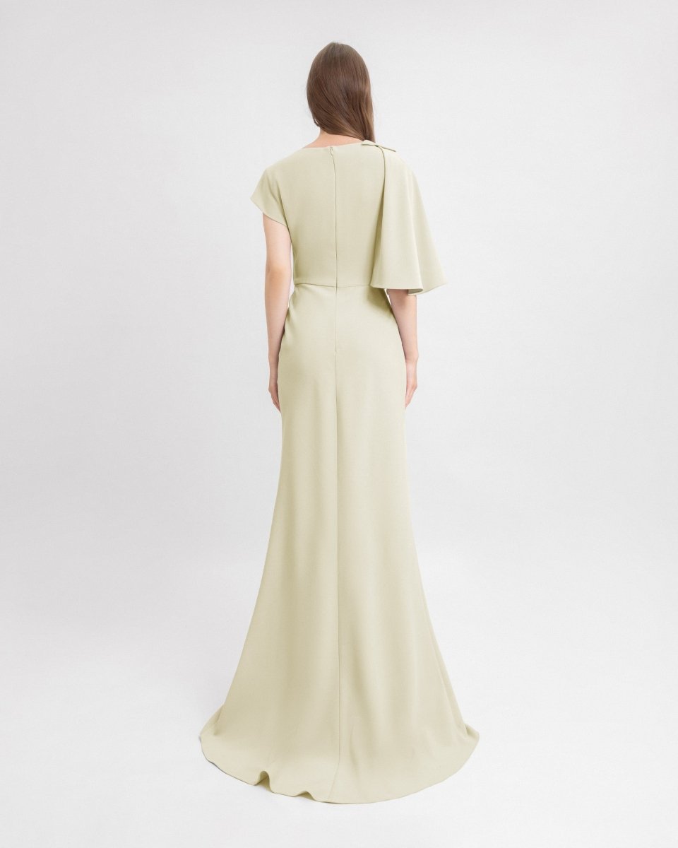 Draped Dress with Asymmetrical Sleeves - Gemy Maalouf