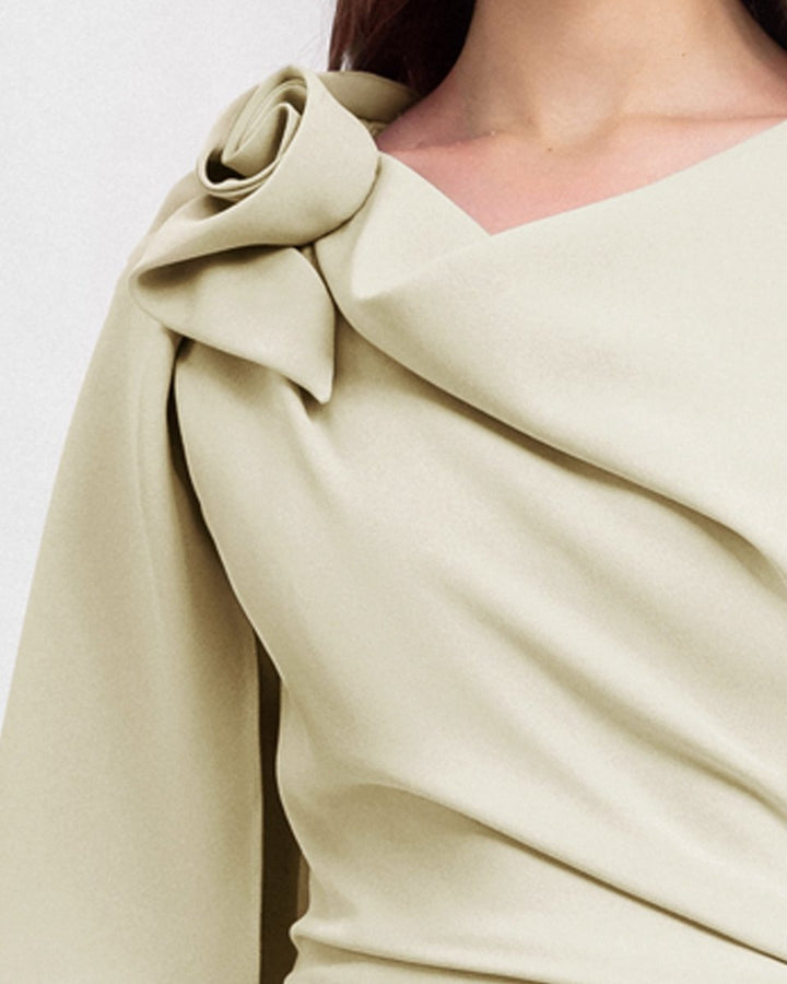 Draped Dress with Asymmetrical Sleeves - Gemy Maalouf
