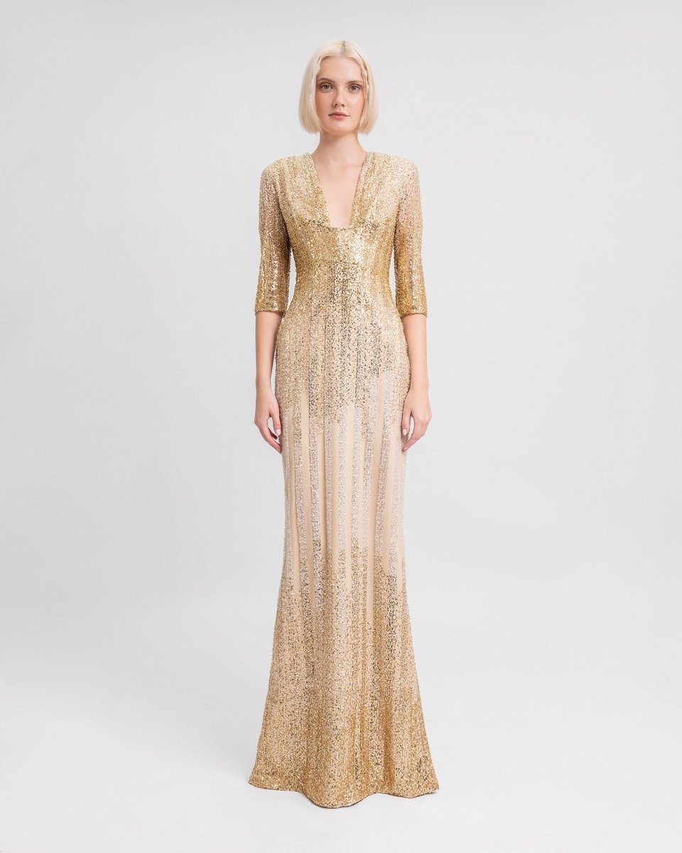 V - Neck Three - Quarter Sleeve Dress - Gemy Maalouf