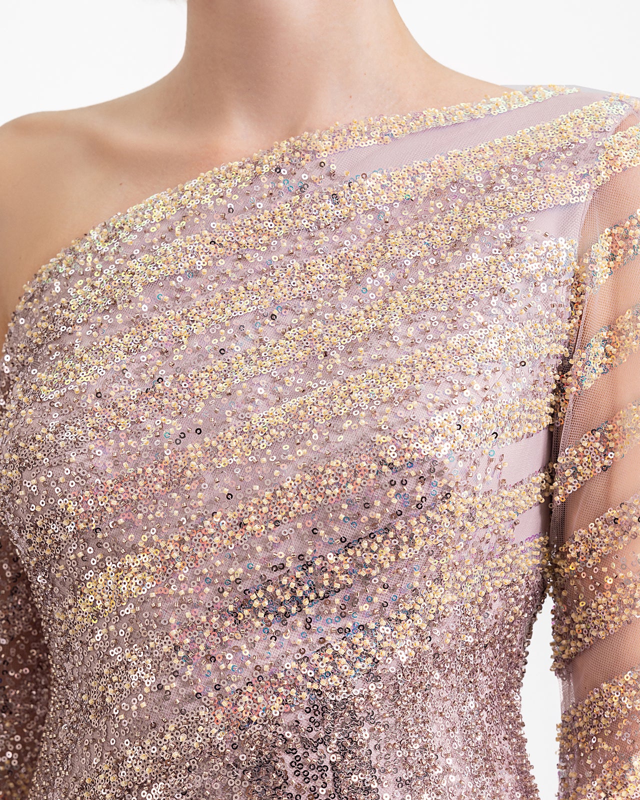 Asymmetrical Neckline Beaded Dress