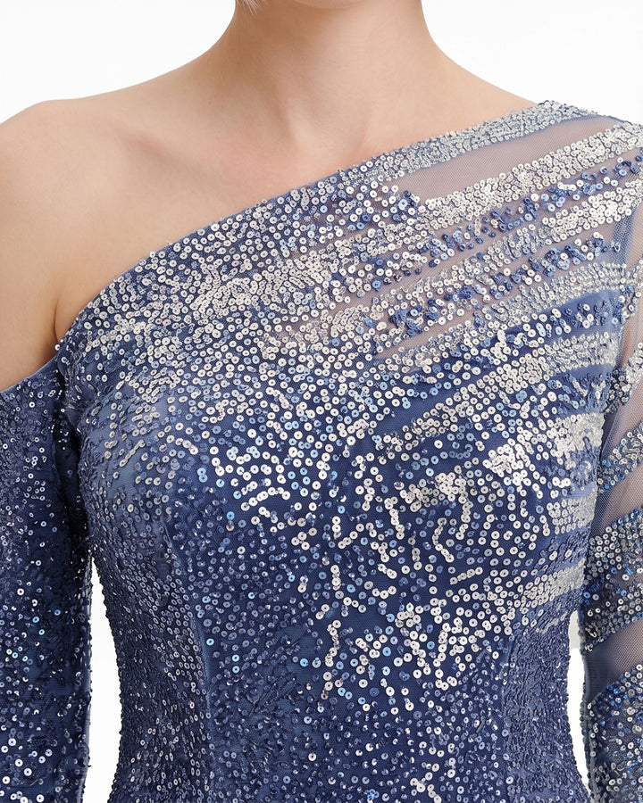 Asymmetrical Neckline Beaded Dress