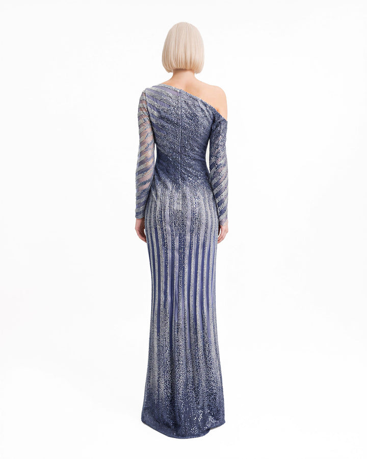 Asymmetrical Neckline Beaded Dress