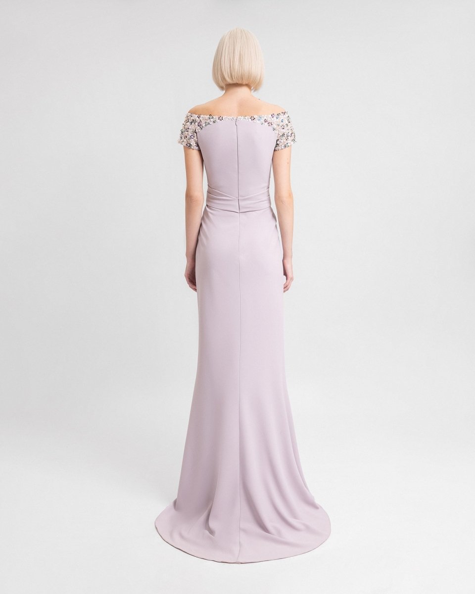 Off - Shoulders Dress with Beaded Sleeves - Gemy Maalouf