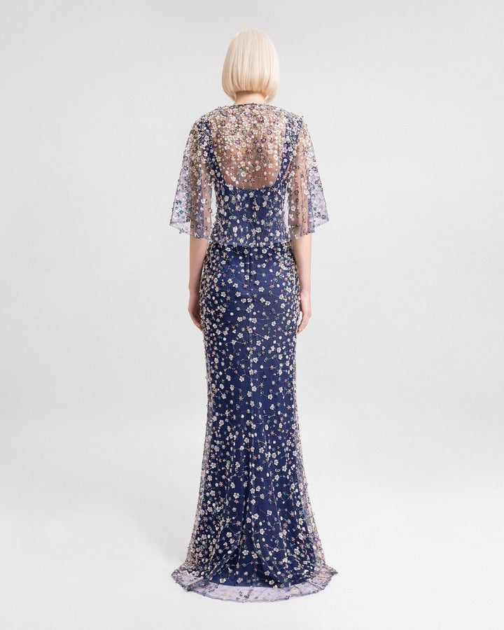 Beaded Dress with Cape Sleeves - Gemy Maalouf